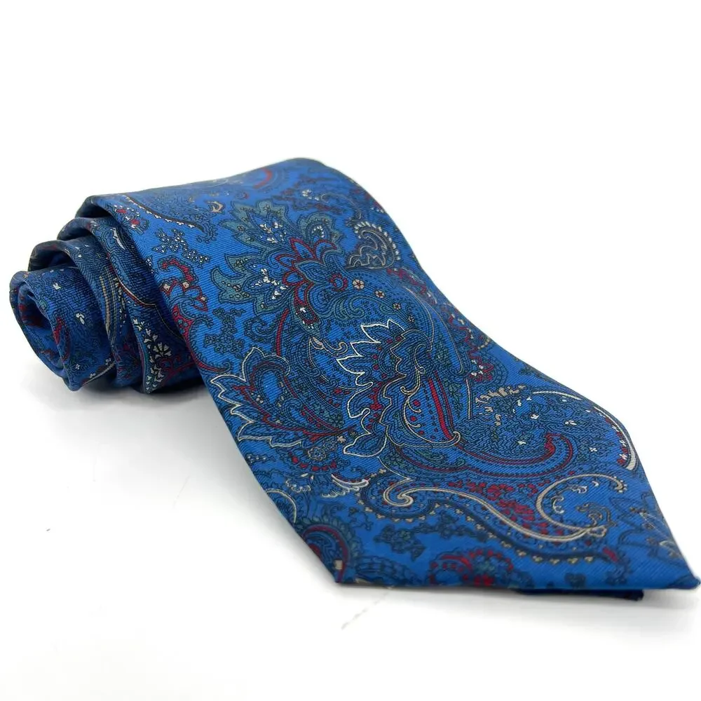 Vintage 100% Silk Christian Dior Italy Blue Paisley Mens Tie USA